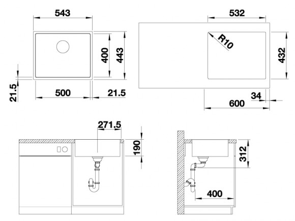 Кухонная мойка Blanco Subline 500-IF SteelFrame (белый, с отводной арматурой InFino®)