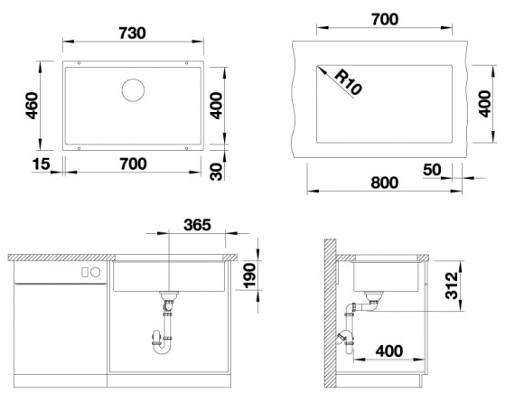 Кухонная мойка Blanco Subline 700-U (алюметаллик, с отводной арматурой InFino®)