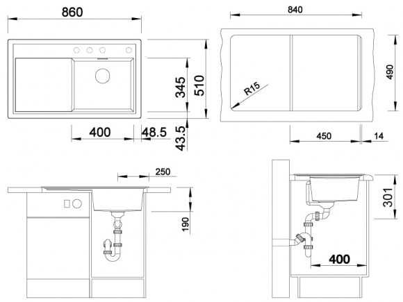 Кухонная мойка Blanco Zenar 45 S (алюметаллик, правая, с клапаном-автоматом InFino®)
