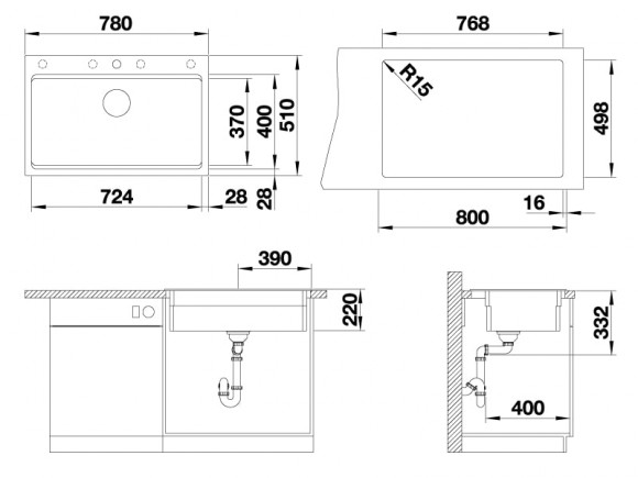 Кухонная мойка Blanco Etagon 8 (жасмин, с отводной арматурой InFino®)