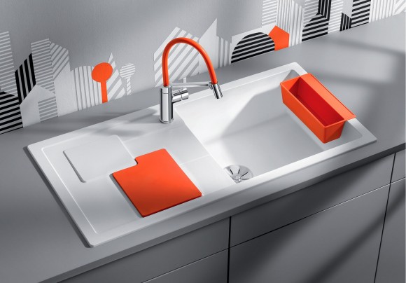 Кухонная мойка Blanco Sity XL 6 S (белый, аксессуары апельсин, с отводной арматурой InFino®)