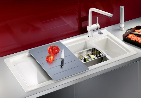 Кухонная мойка Blanco Axon II 6 S (глянцевый белый, правая, с клапаном-автоматом  InFino®)