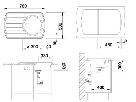 Кухонная мойка Blanco Rondoval 45 S (темная скала)