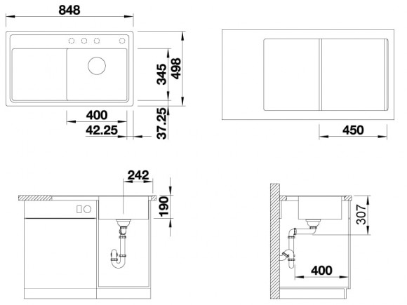 Кухонная мойка Blanco Zenar 45 S-F (темная скала, правая, с клапаном-автоматом InFino®)