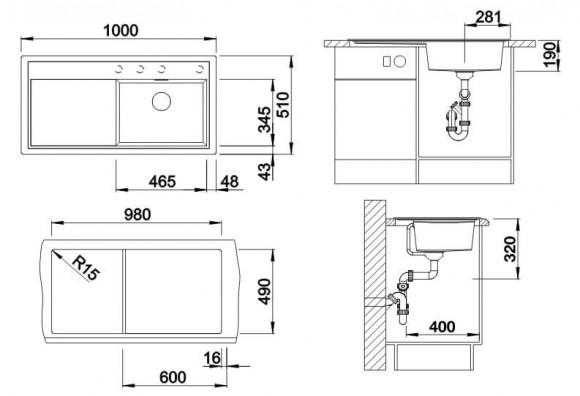 Кухонная мойка Blanco ZENAR XL 6S черный (чаша справа) Кухонная мойка Blanco ZENAR XL 6S черный (чаша справа)