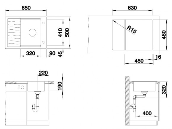 Кухонная мойка Blanco Elon 45 S (алюметаллик, с отводной арматурой InFino®) Кухонная мойка Blanco Elon 45 S (алюметаллик, с отводной арматурой InFino®)