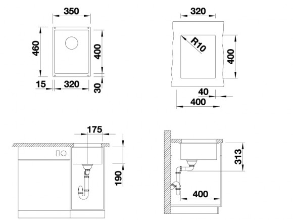 Кухонная мойка Blanco Subline 320-U (серый беж, с отводной арматурой InFino®)