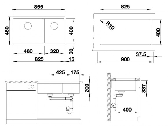 Кухонная мойка Blanco Subline 480/320-U (антрацит, c отводной арматурой InFino®) Кухонная мойка Blanco Subline 480/320-U (антрацит, c отводной арматурой InFino®)