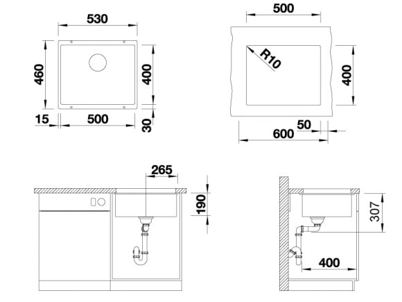 Кухонная мойка Blanco Subline 500-U (антрацит, с отводной арматурой InFino®)